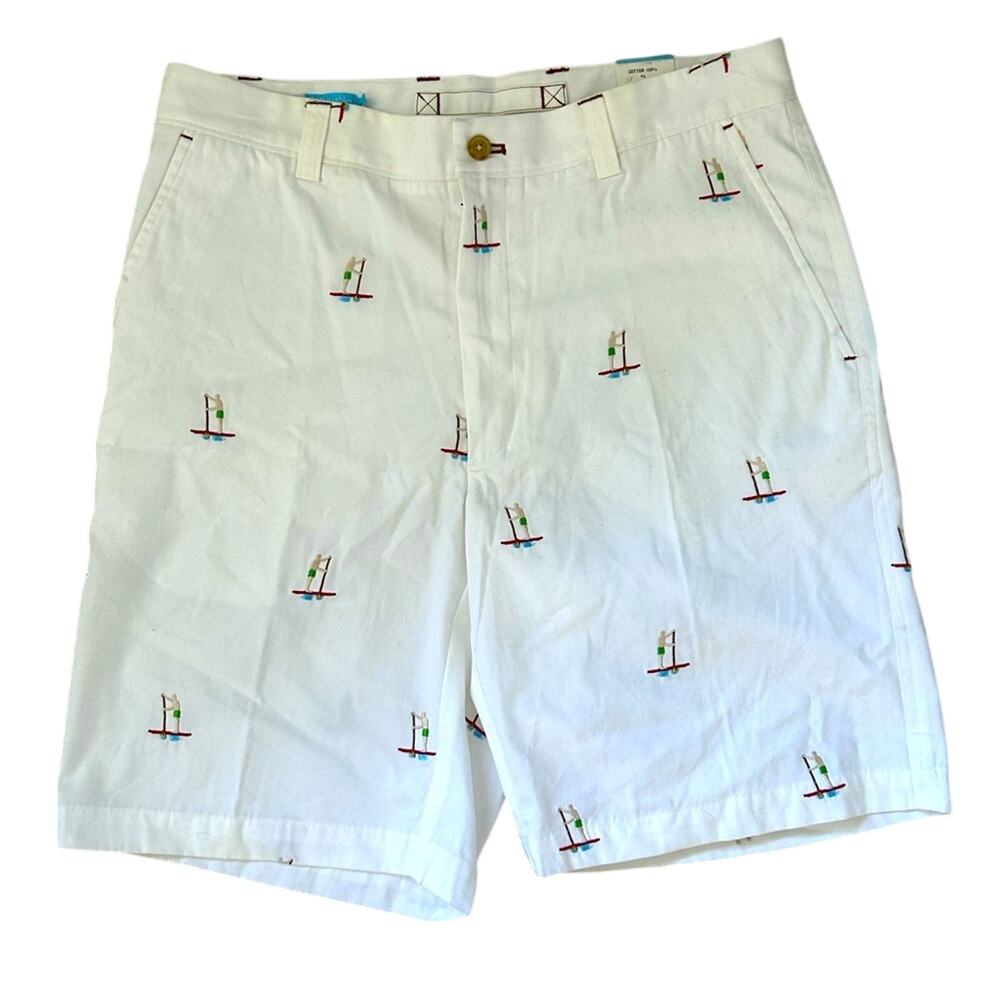 NEW Men’s J. McLaughlin Devon Shorts Embroidered paddle board Cotton 32 white